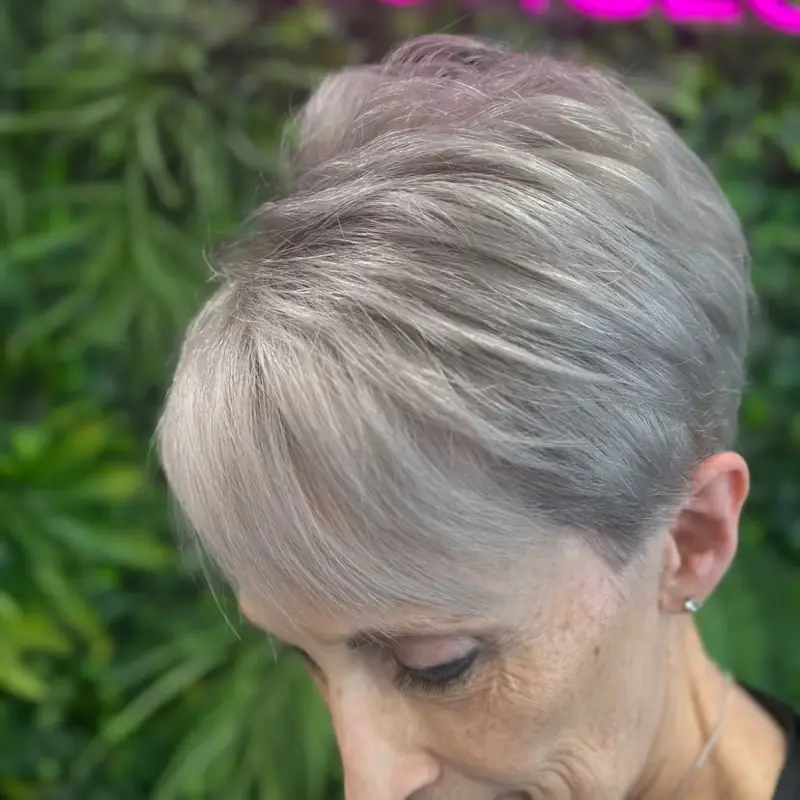 Silver grey pixie cut result