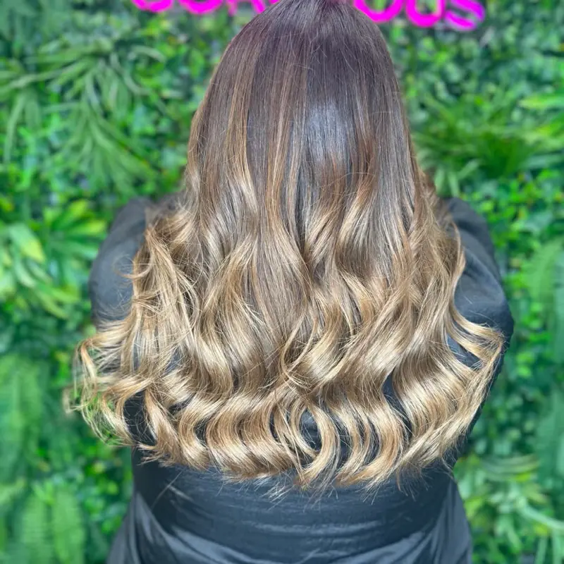 Brunette to blonde balayage result